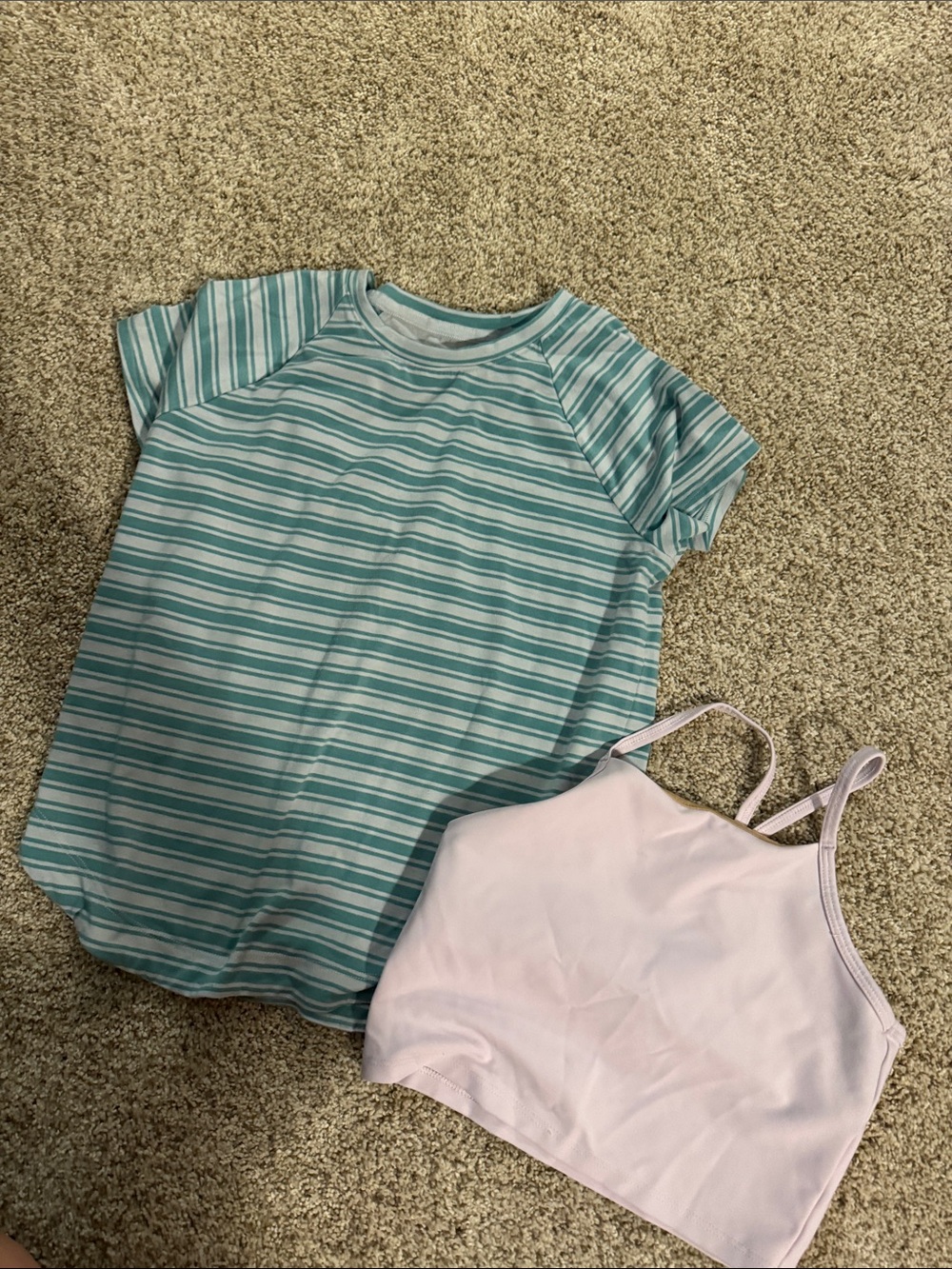 Athleta Girl Teal & White Striped Tee with old navy Light Pink Tank